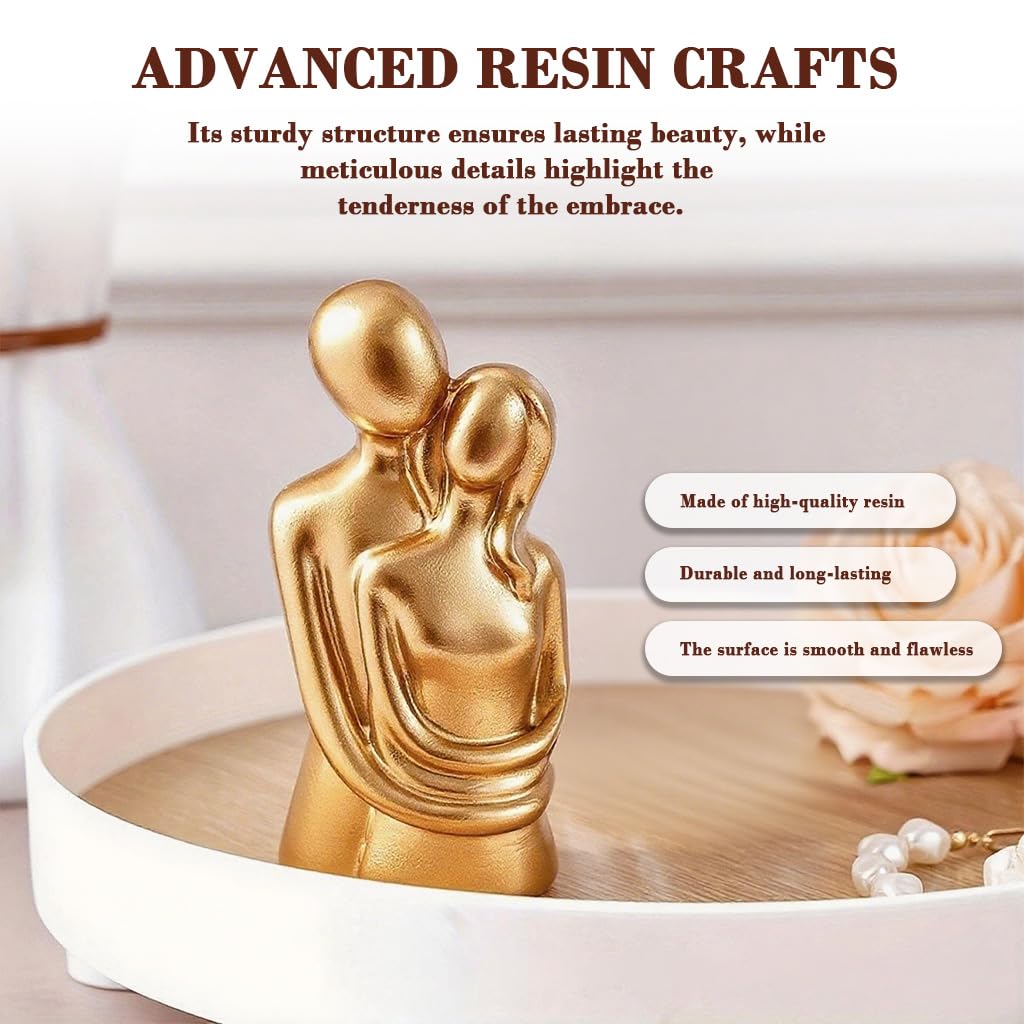 HASTHIP Romantic Couple Desk Statue for Home Decor with 1.96x4.21 in Golden Resin Finish