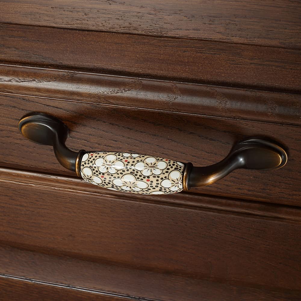 2PCS Ceramic Door Handle Gold Antique Finish, Zinc Alloy Antique Bronze Plated for Wood Wardrobe Cabinet Drawer Home Decoration with Screws (Size 5.67 Inch, Yellow Flower Hand Painted)