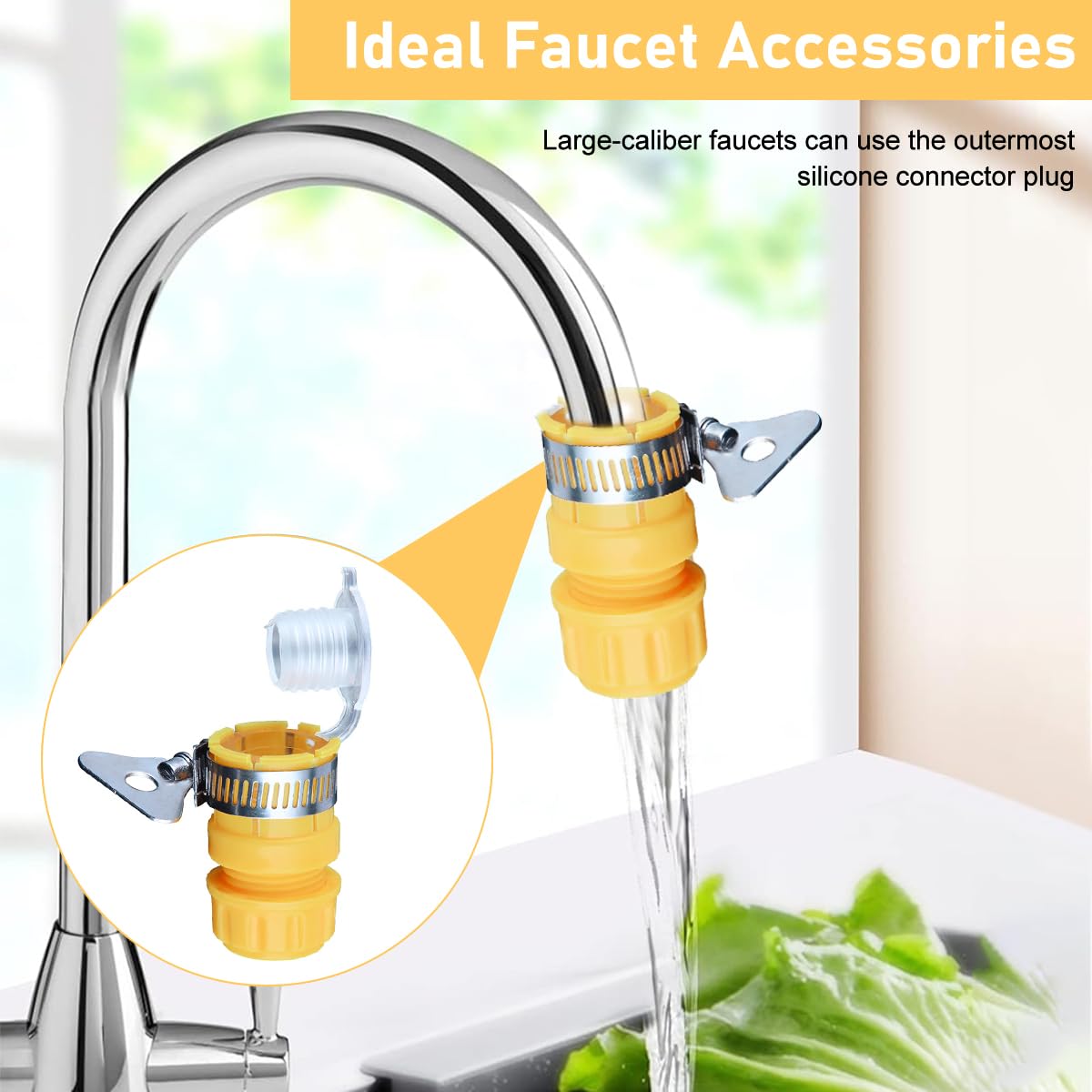 HASTHIP Universal Water Tap Adapter for 4/6 Point Faucets with Anti Leakage ABS Quick Release 3 PCS