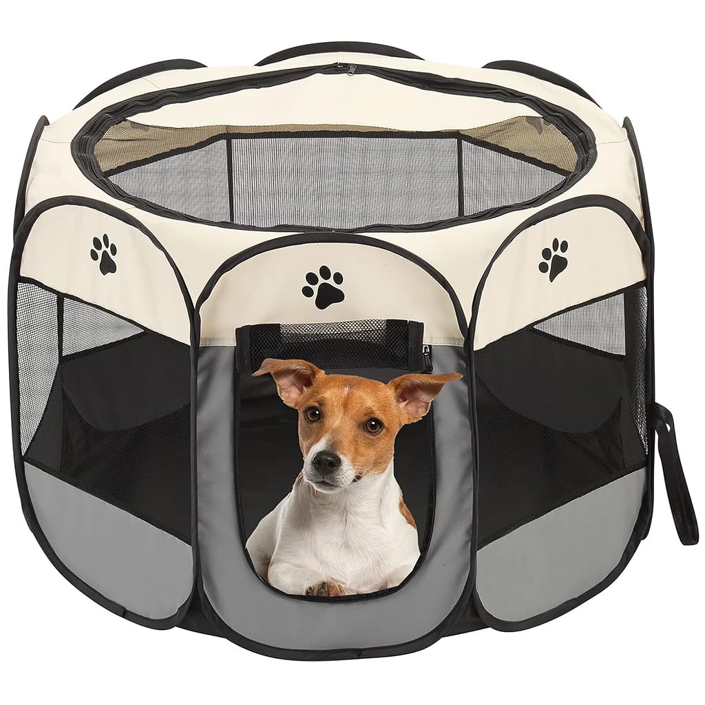 HASTHIP® Foldable Pet Playpen Indoor Outdoor Portable Pet Enclosure with Breathable Mesh Windows, Durable Fabric Fence for Small Dogs and Cats, 28.7 x 28.7 x 16.9 in
