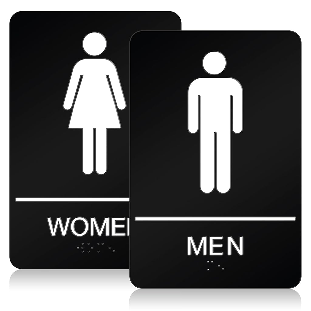 HASTHIP® Restroom Signs ADA Compliant Braille Bathroom Sign, ABS Plastic, 6x4 Inch, Double Sided Tape, Office, Restaurant, Business, Indoor/Outdoor, Durable, Black