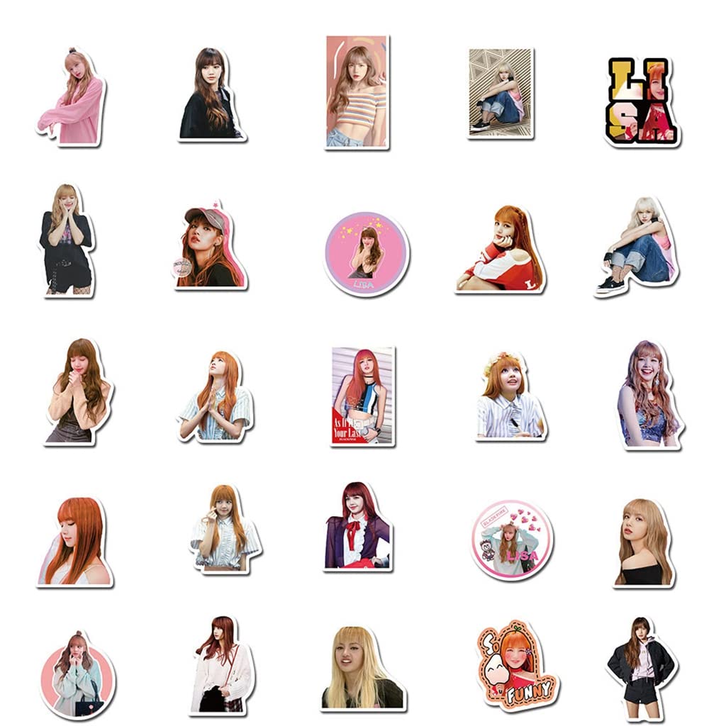 HASTHIP Lisa Sticker Pack for Laptop and Phone featuring 50 pcs PVC Waterproof Design | Gift for BLACKPINK Fans