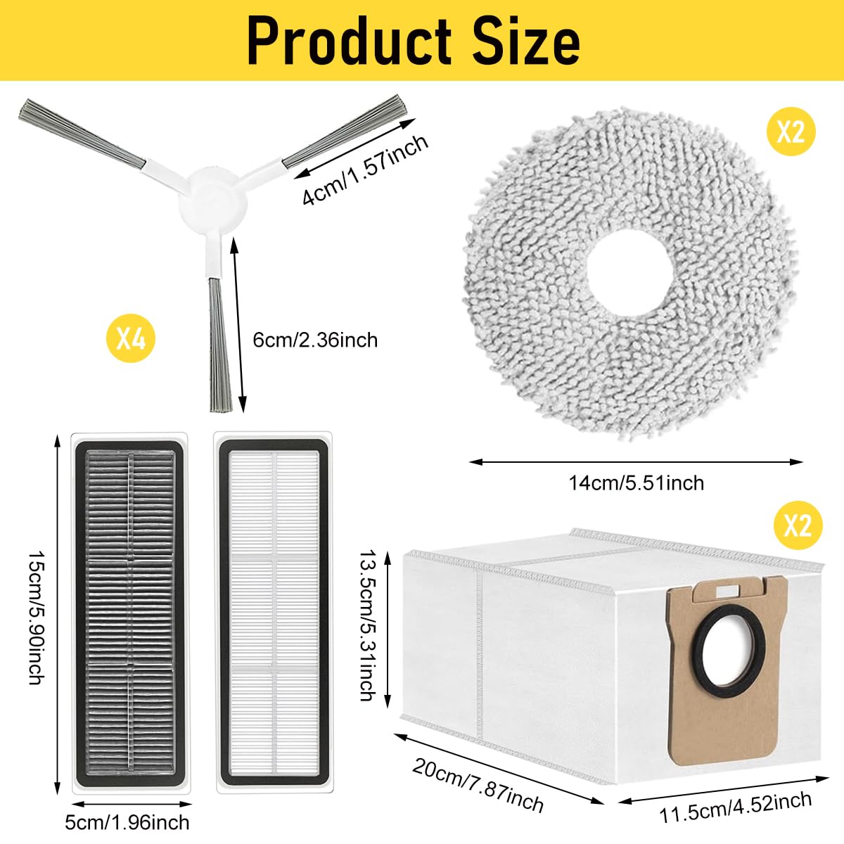 HASTHIP Vacuum Cleaner Accessories for Dreame L10s Ultra with 10 Piece Kit | 4 Side Brushes and Dust Bags