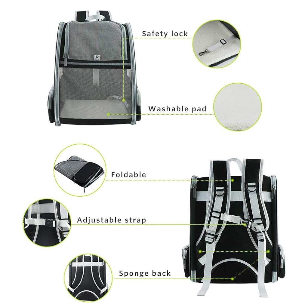 HASTHIP® Breathable Design Cat Bag Carrier Backpack for Hot Weather, Expandable Cat Dogs Cage, Cat Bag, Backpack Design Pet Travel Carrier Pet Case for Small Pets (Grey)