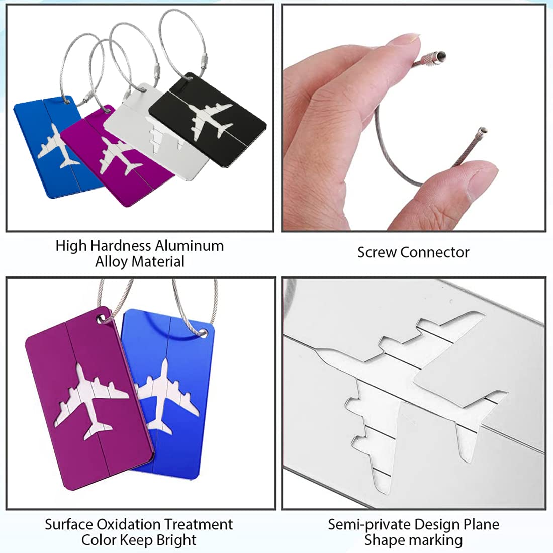 ZIBUYU® Bag Tags for Luggage Aluminum Alloy Luggage Tags for Travel Stainless Loop Tags for Suitcases & Bag Luggage Anti-Break Travel Luggage Tag - 4 Pcs