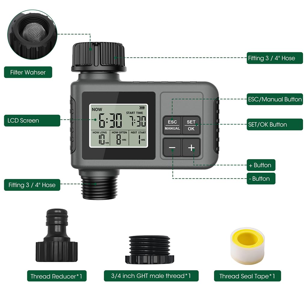 HASTHIP Automatic Water Timer for Garden Faucet with LCD Display and Rain Delay | 3 PCS Programmable Smart Irrigation System