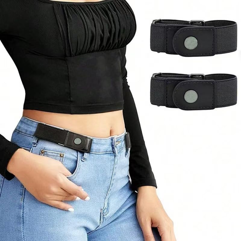 HASTHIP® Cinturón Elástico sin Hebilla para Hombre, 2 Pcs Side Belts Ajustables con Acolchado Suave para Trabillas de 1.5 Pulgadas - Beige