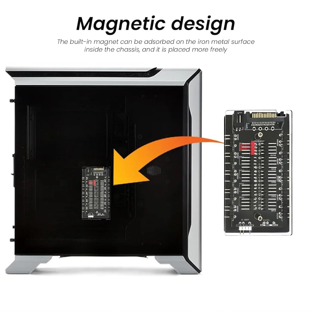 HASTHIP® Concentrador ARGB y PWM de 10 Puertos,Divisor 1 a 10 para Ventiladores 5V 3PIN RGB Direccionable,Hub Adaptador Magnético con Conexión SATA Controlador de Ventiladores PC para