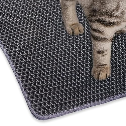 HASTHIP® Cat Litter Mat, 15.7*23.6 inches/40*60cm Litter Mat Double Layer Open Edge Design, Waterproof EVA Material, Durable and Washable, Cats Litter Box, Cat Litter Tray (Grey)