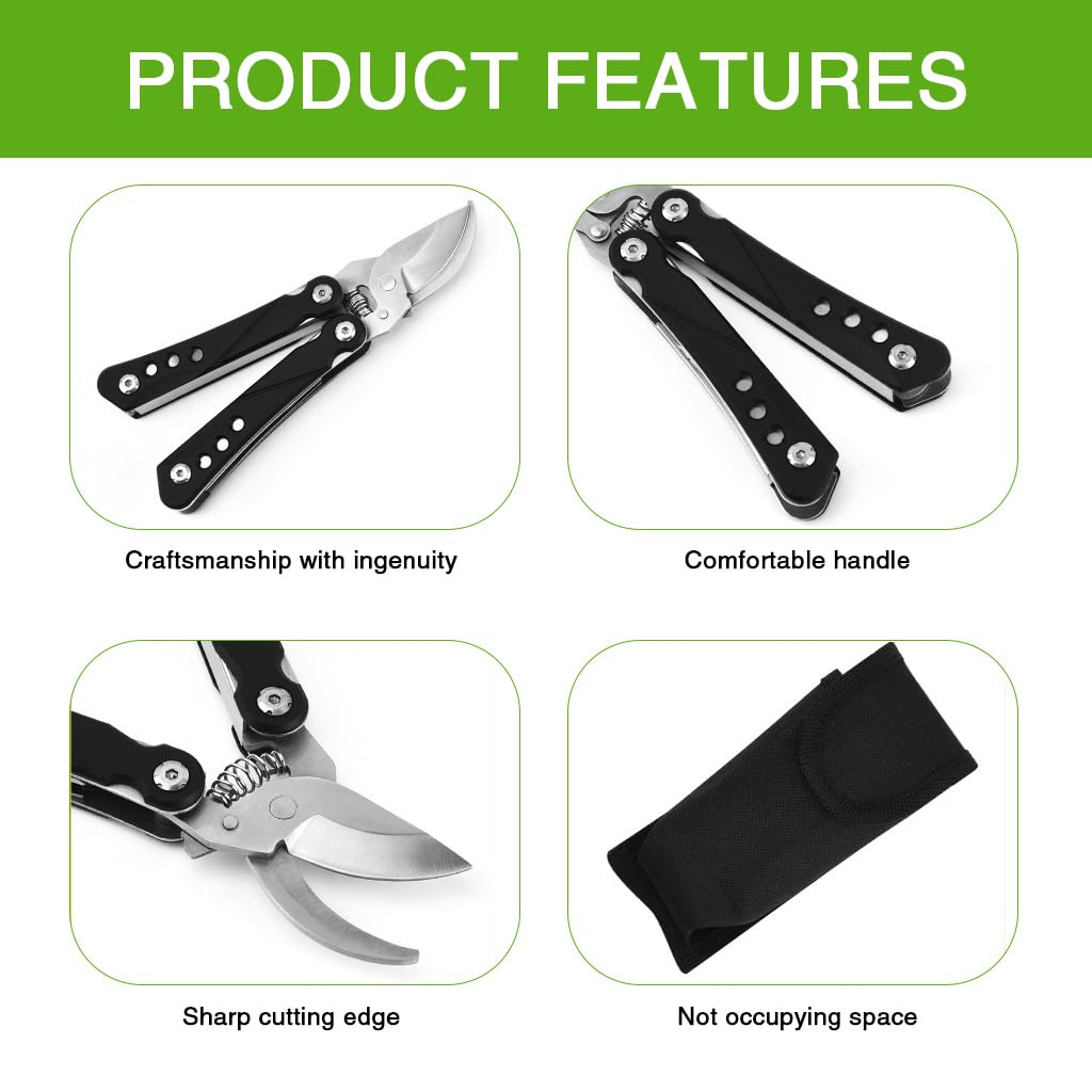 HASTHIP Gardening Scissors for Trimming and Grafting with 5 Built in Mini Tools | Stainless Steel Spring Loaded Folding Pruner
