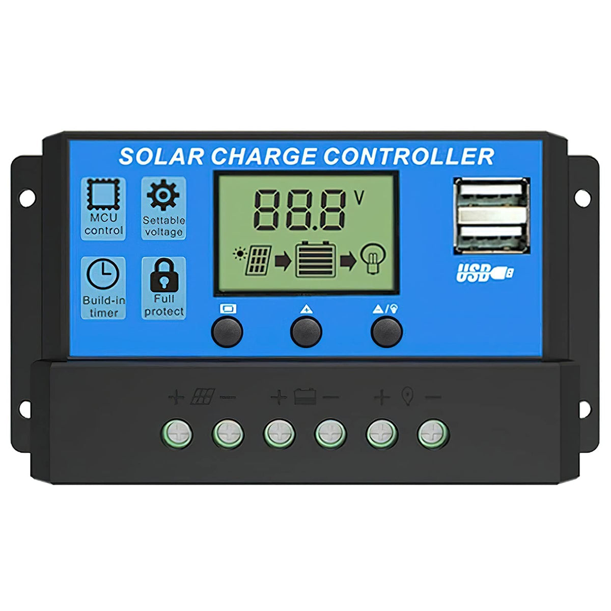 20A 12V/24V Solar Charge Controller Solar Panel Controller Intelligent Regulator with Dual USB Port 5V Light Timer Control LCD Display