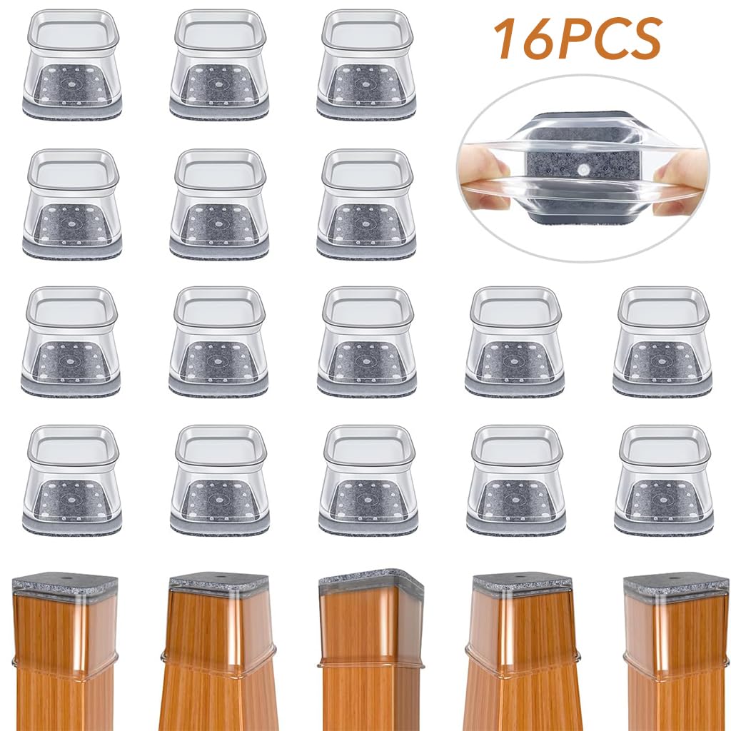 HASTHIP Chair Leg Floor Protectors 16 pcs for 1–1.5 in Legs with Felt Pad Non Slip Silicone | Floor and Noise Protection for Dining and Office Chairs