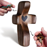 HASTHIP Handheld Prayer Cross for Spiritual Reflection with 1.9 in Curved Wood Design | Heart Emboss Center