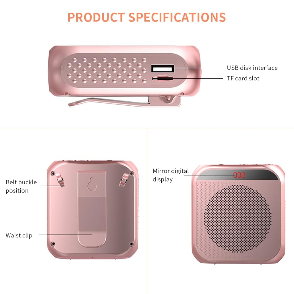 HASTHIP® YourBrand Voice Amplifier, Portable Microphone Headset Speaker System for Teachers, 2200mAh Rechargeable Battery, Bluetooth, TF Card/USB Playback, 3.5mm Aux, Lightweight, Clear Sound, for