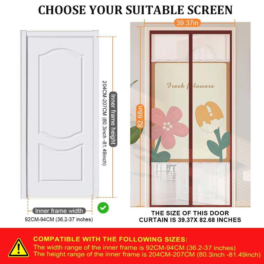 HASTHIP Screen Magnetic Mosquito Net for Door 39.37x 82.68 in with Auto Close Magnets | Coffee Patchwork Polyester Mesh Curtain