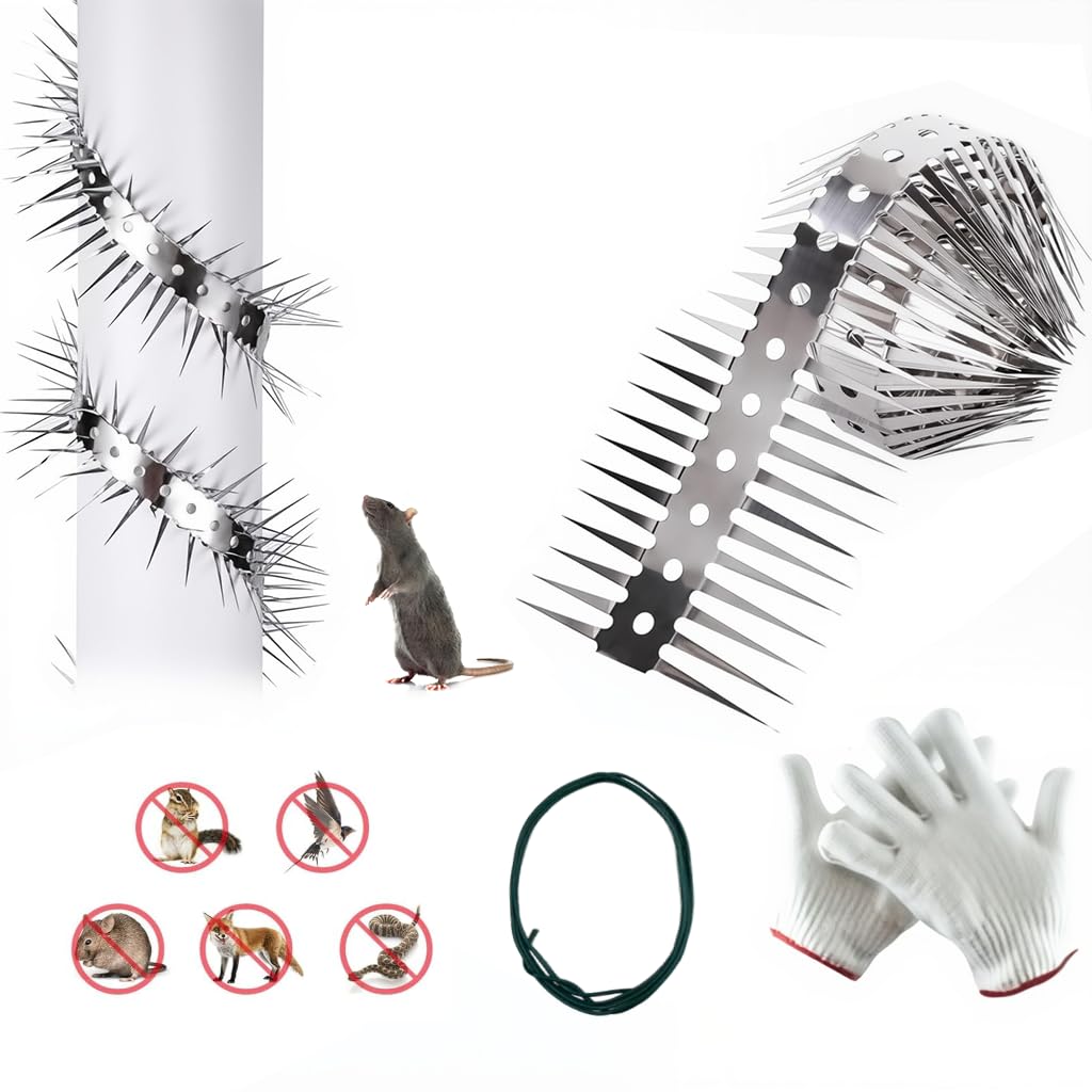 HASTHIP Pigeon Spikes for Outdoor Animal Control featuring Dual Row 48mm Spikes | Stainless Steel 3.3ft Strips with Gloves and Cable Tie