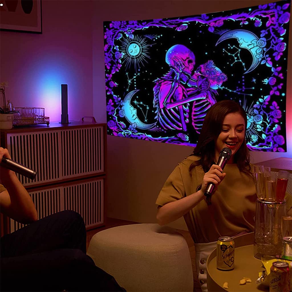 HASTHIP UV Luminous Skull Tapestry for Bedroom and Living Room | 51x59in Polyester 2PCS