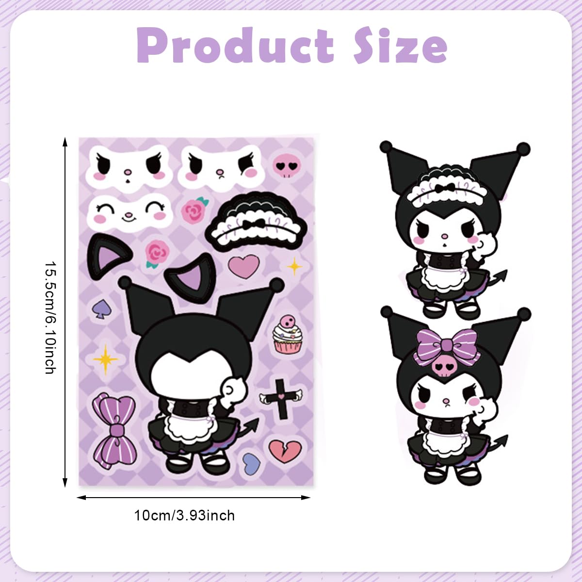 HASTHIP Kawaii Stickers Set 24 Pcs for DIY Sanrio Face Art with Waterproof PVC | Multicolor 10 cm