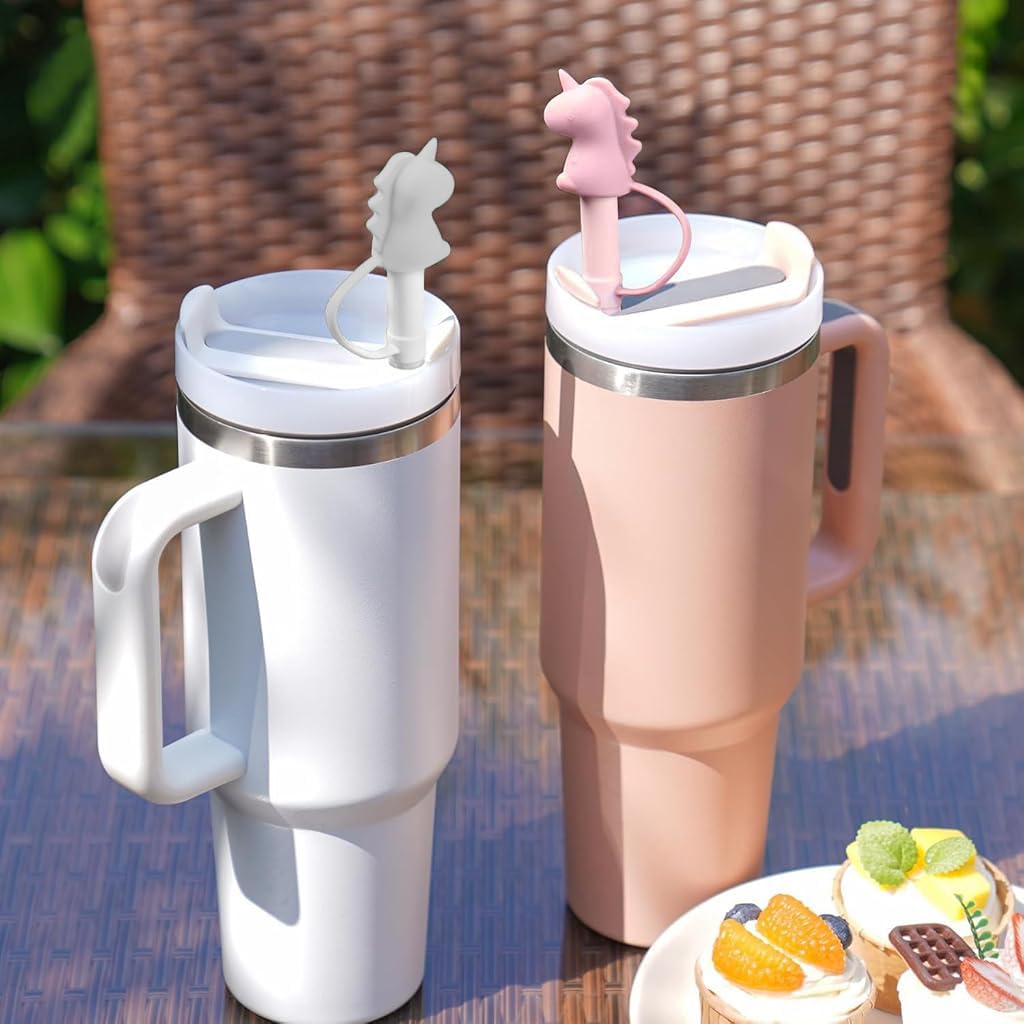 HASTHIP Silicone Straws for Stanley Tumblers with 12 in Length and Dino Caps | BPA Free Reusable Set