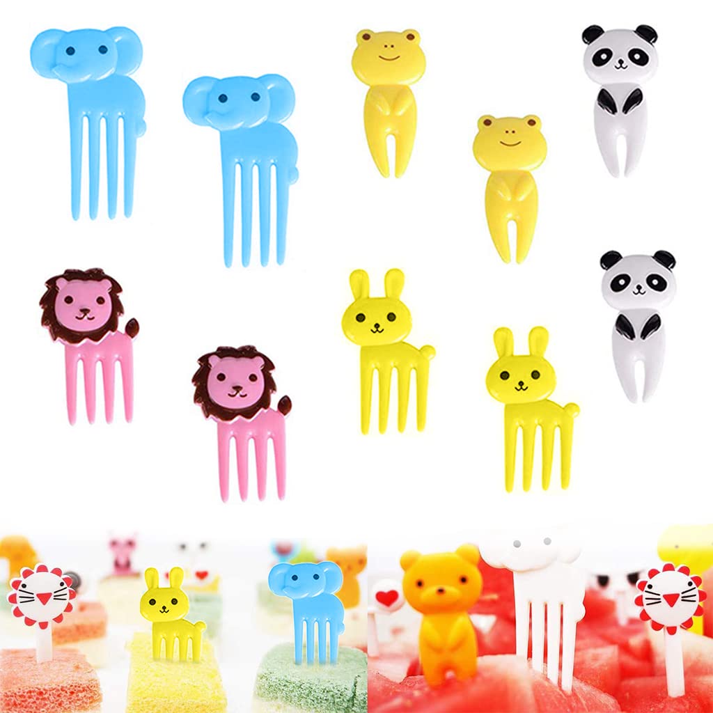 HASTHIP Food Fruit Forks for Kids with Safe Rounded Tips and Cute Cartoon Handles | 10 Pcs Reusable BPA-Free Plastic