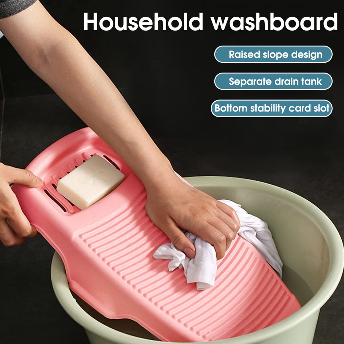 HASTHIP Washboard for Handwashing Small Clothes with Soap Holder and Slotted Design 44×21cm Pink