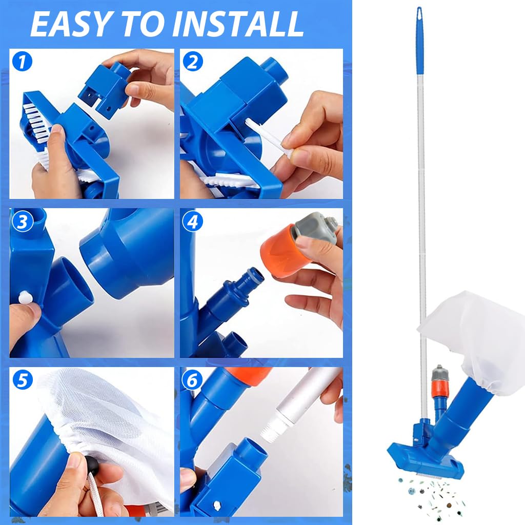 HASTHIP Pool Vacuum Cleaner for Above Ground and Inflatable Pools with 3 Brush Heads & Filter Bag | Manual Water Flow Cleaning Kit