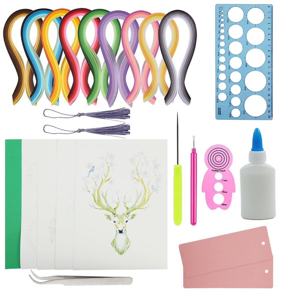 HASTHIP® Paper Quilling Kit 900pcs Multi Colors 5mm Quilling Paper Strips Quilling Tool Set Quilling Tool Quilling Template Board Curling Tool Scissors Set Accessories for DIY Paper Quilling Craft