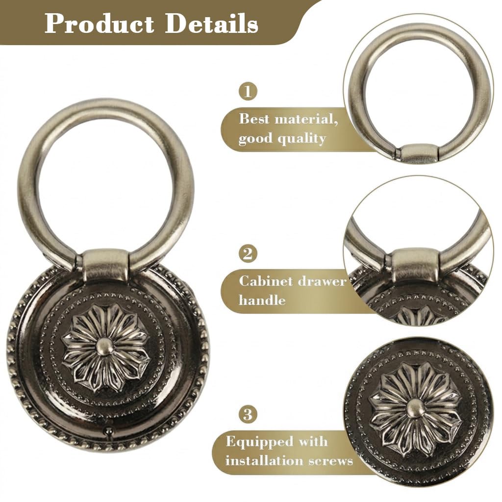 HASTHIP Antique Brass Drop Ring Pulls for Cabinet & Drawer 2PCS