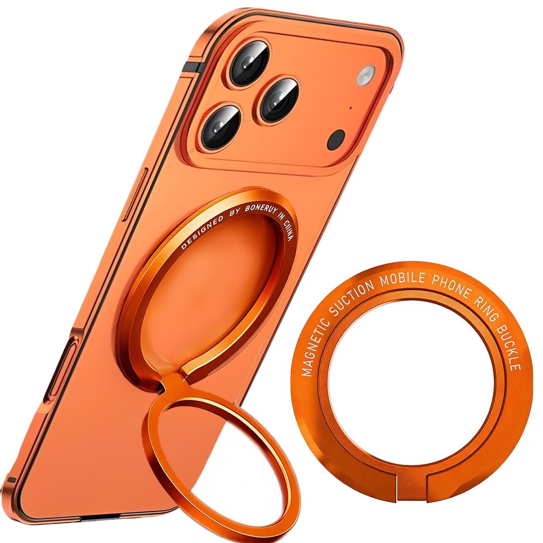 HASTHIP® Soporte Anillo para Móvil (Naranja) - Rotación 360° Soporte de Dedo y Agarre Metálico Compatible con iPhone 17/16/15/14/13/12 Pro MAX y Smartphones
