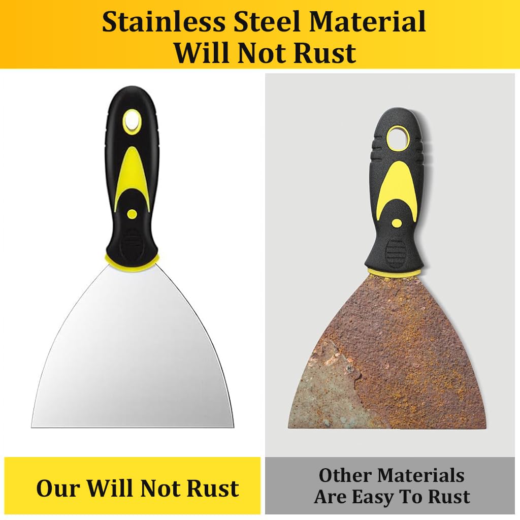 HASTHIP Putty Scraper Set for Drywall Repair featuring Anti Slip Handles and 5 Stainless Steel Blades