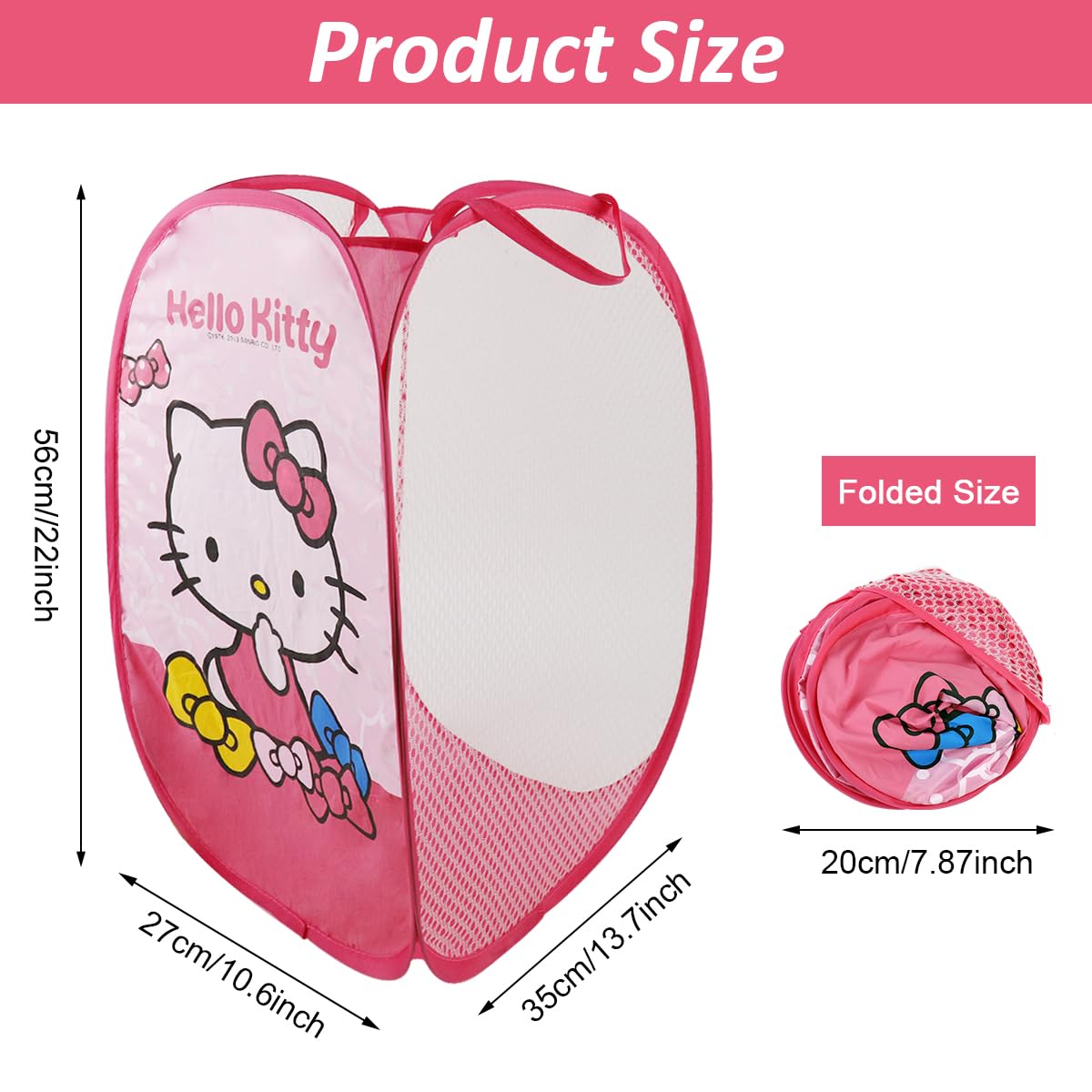 HASTHIP Pop Up Laundry Hamper for Clothes with Mesh Design and Side Pocket | Foldable Storage