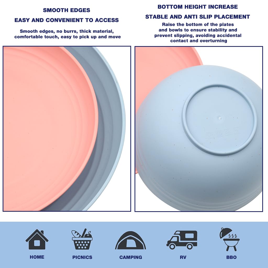 HASTHIP Dinnerware Set for 4 with 16 Pieces featuring Unbreakable Wheat Straw Material | Microwave and Dishwasher Safe
