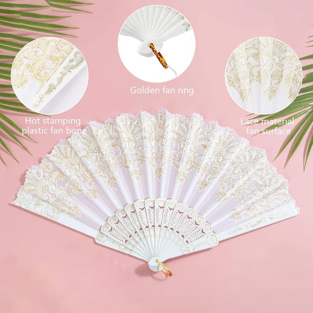 HASTHIP Hand Fan for Summer Travel with Tassel Charm and 9 in White Fabric | Elegant Gift