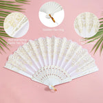 HASTHIP Hand Fan for Summer Travel with Tassel Charm and 9 in White Fabric | Elegant Gift