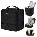 HASTHIP® Organizador de Esmaltes de Uñas Viaje - Estuche Maquillaje Profesional Gran Capacidad con Doble Capa,Compartimentos Ajustables,Asa Portátil y Bolsillos Múltiples para