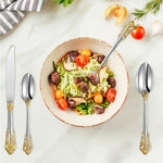 HASTHIP Stainless Steel Fork and Spoon Set of 4 for Dining with Embossed Golden Handle | Gift Box