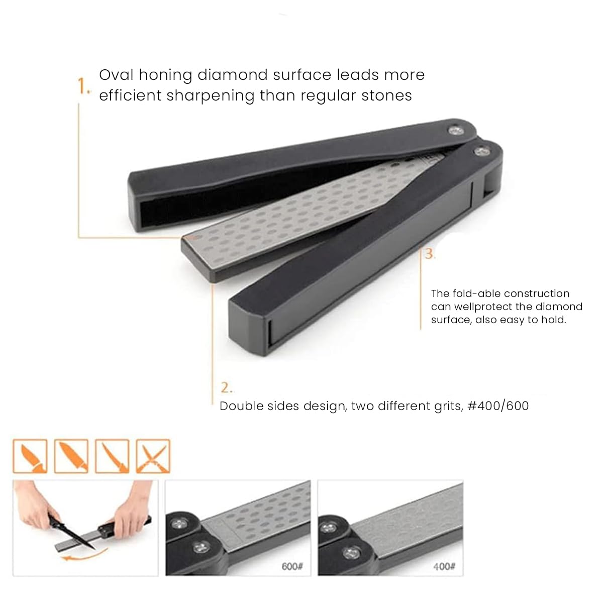 HASTHIP Knife Sharpener for Kitchen featuring Foldable Design with 400/600 Grit | Portable Diamond Stone 3.2×12.5 cm