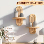 HASTHIP Wall Hanging Candle Shelf for Rustic Décor with Oblong Design and Wooden Grain | Pack of 2 7.79x11.8 in