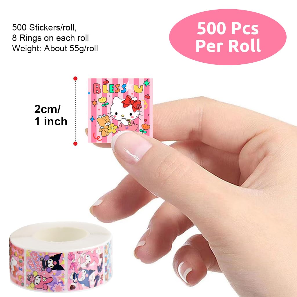 HASTHIP Sanrio Stickers Roll featuring 500 pcs and 8 Designs for DIY Decor | Kawaii Gifts
