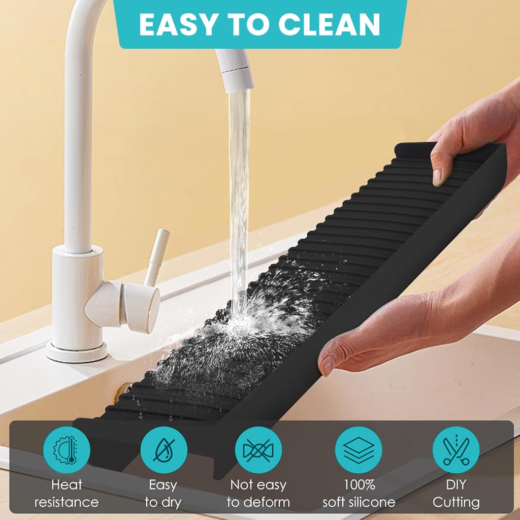 HASTHIP® 4x20 inches Silicone Sink Edge Protector Splash Guards Countertop Protectors for Kitchen Sink, Splash Guard for Bathtub Sink, Multifunction Dry and Wet Separation Strip