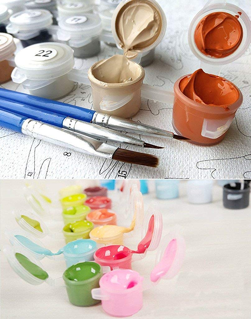 HASTHIP Paint by Numbers for Adults with Pre Printed Linen Canvas and Acrylic Paints | 2 PCS DIY Art Kit for Relaxation and Home Decoration