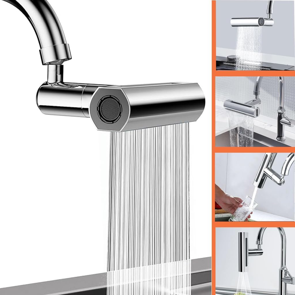 HASTHIP® Kitchen Faucet 360° Swivel 4 in 1 Waterfall Kitchen Faucet Plating Kitchen Sink Faucet Extender Splash-proof Faucet Universal Waterfall Kitchen Faucet with Installation Kit