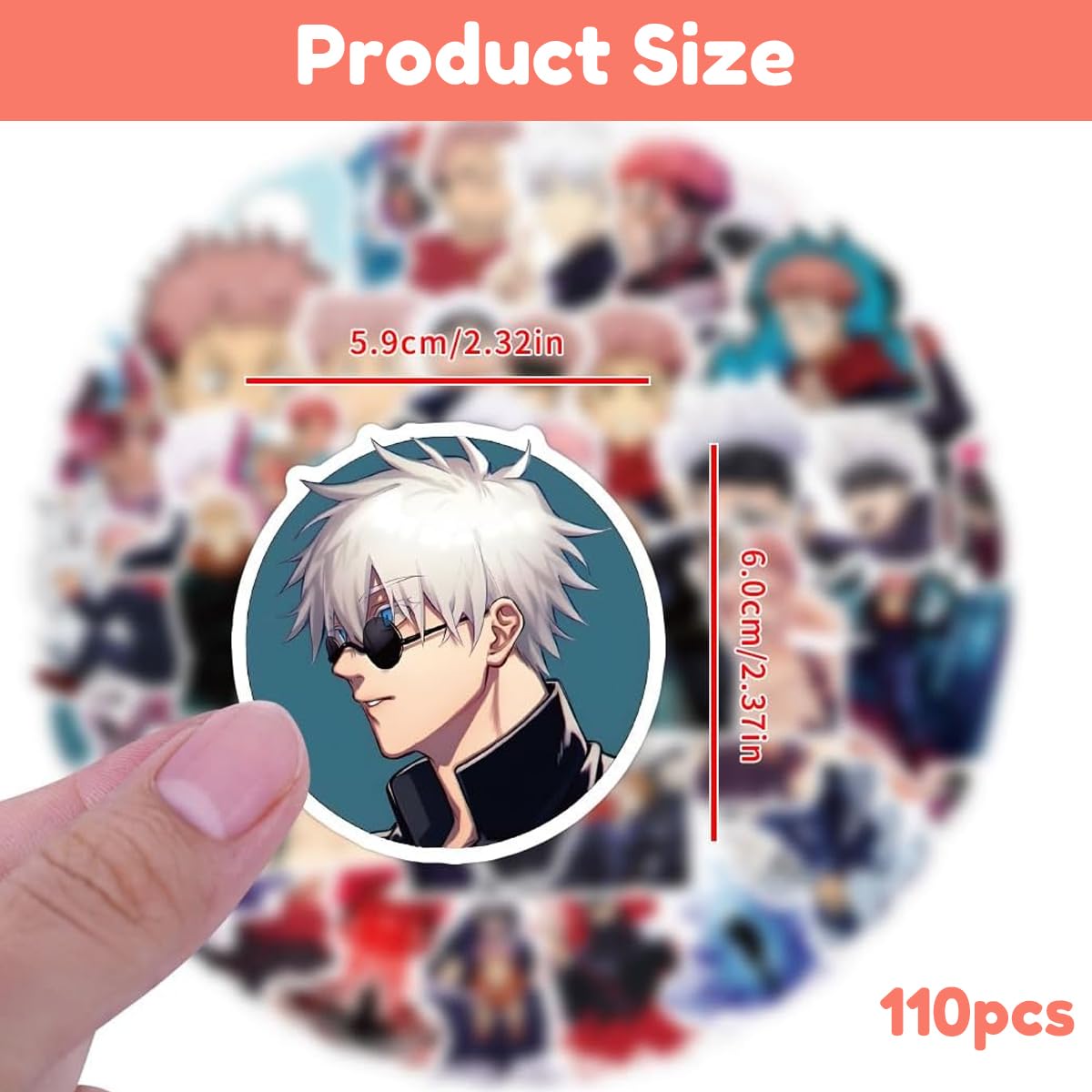 HASTHIP Anime Stickers Pack for Laptop and Phone featuring 110 pcs Waterproof Vinyl | Demon Slayer and Jujutsu Kaisen Designs