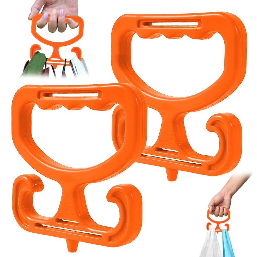 HASTHIP Shopping Bag Handle for Carrying Multiple Bags with Dual Hooks and 100lbs Capacity | Orange