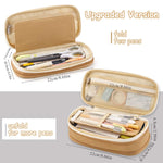 HASTHIP Pencil Case with Double Zipper and Multiple Compartments 22x11cm Khaki Black 2PCS