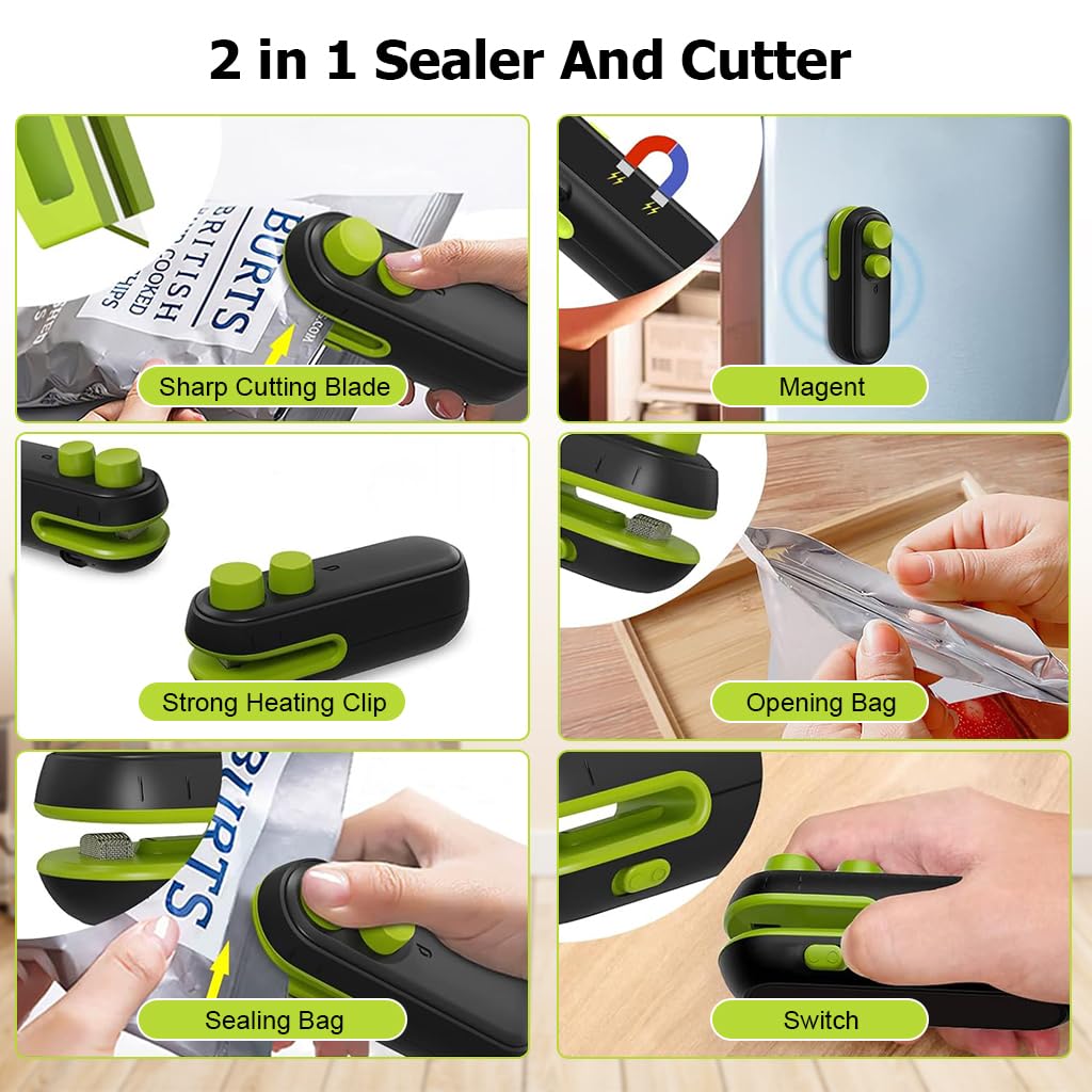 HASTHIP 2 in 1 Hot Bond Bag Sealer for Chips and Snack Bags with Built In Cutter | Rechargeable