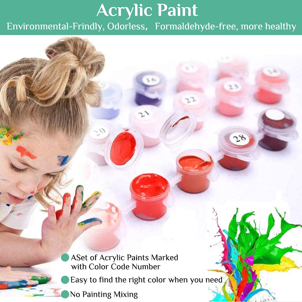 HASTHIP Paint by Number Kit for Adults with 3X Magnifier Card and Acrylic Colors | 3 PCS 16 x 20 in Canvas