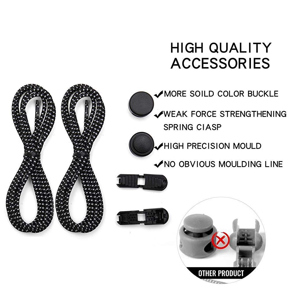 ELEPHANTBOAT® No Tie Shoelaces | Elastic Lock Shoe Laces For Adult Sneakers Fits Hiking Boots, Board Shoes and Casual Shoes (Black)