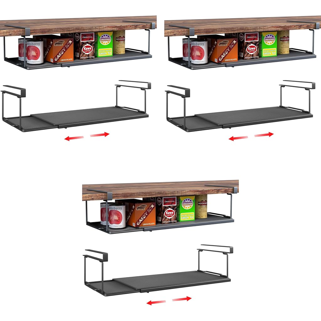 HASTHIP Retractable Under Cabinet Shelf for Kitchen Storage with Slide Hanging Design 38–70cm Metal Rack 3PCS