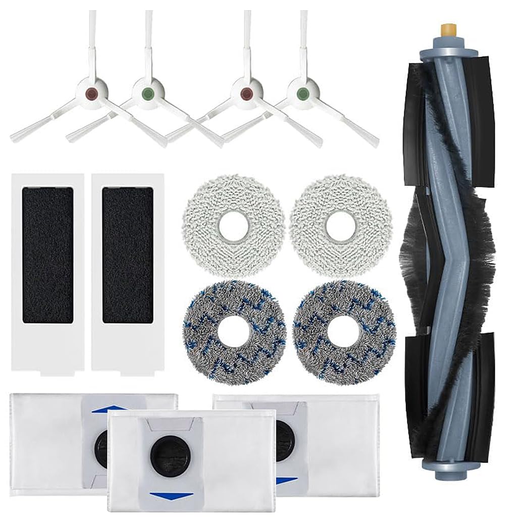 HASTHIP® Replacement Parts for ECOVACS Deebot T20 Omni/PRO/MAX T20 Pro/Max Plus Vacuum Cleaner Accessories 1 Main Brush, 4 Side Brushes, 4 Mop Cloth, 3 Dust Bags, 2 Filters